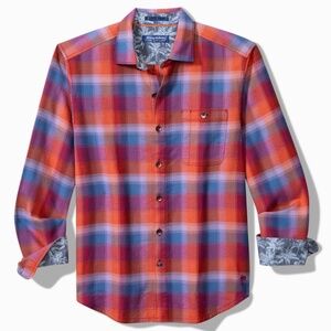 Tommy Bahama Men's Canyon Beach Fireside Check Stretch Flannel Shirt EUC